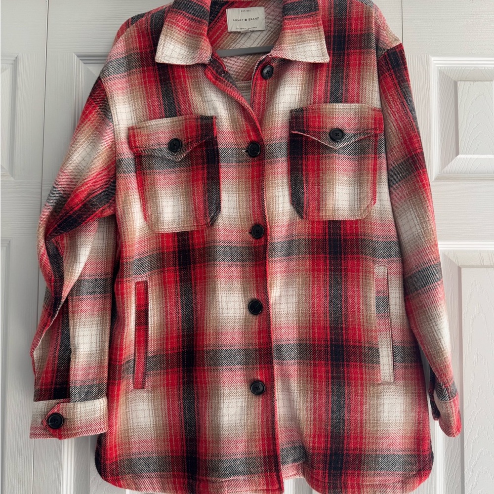 Lucky Brand Women’s. Red and Black Plaid Utility Jacket